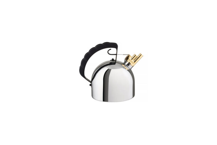 the tea kettle is the alessi kettle 909\1 kettle designed by richard sapper; \$ 25