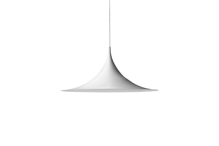 the pendant above the table is the gubi semi pendant light in matte white; \$69 15