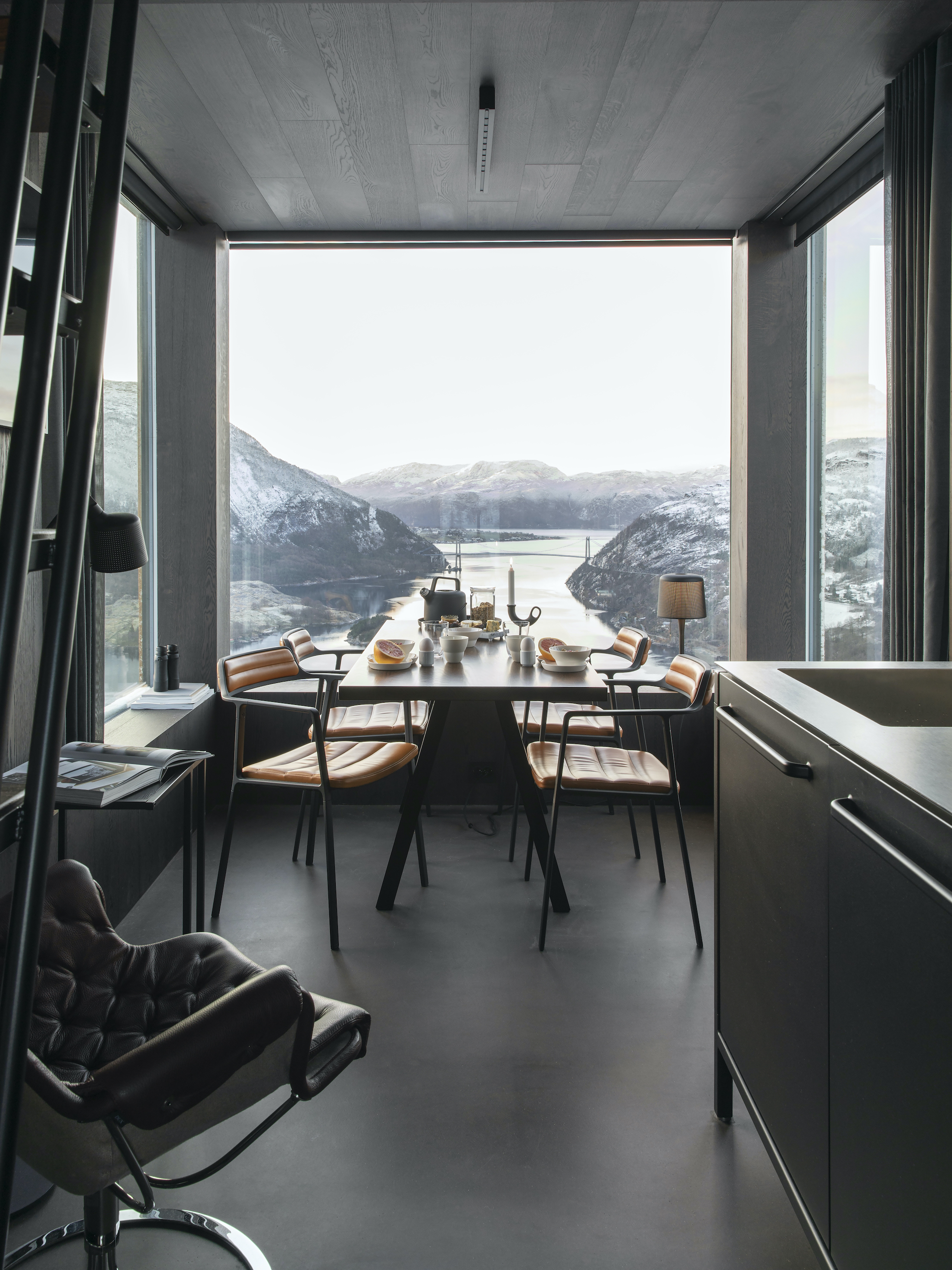 the cabins deliver front row views of the fjord. “the cubes are intentio 10