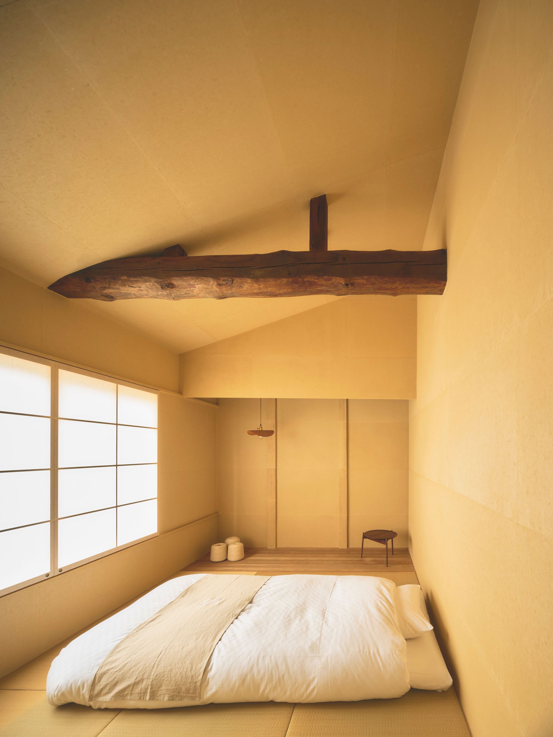 the two bedrooms upstairs in the factory are japanese style, with tatami mats,  20