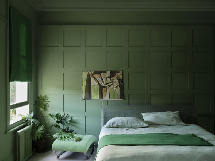 a room done entirely in &#8\2\20;calke green&#8\2\2\1;, a fresh sage. 12