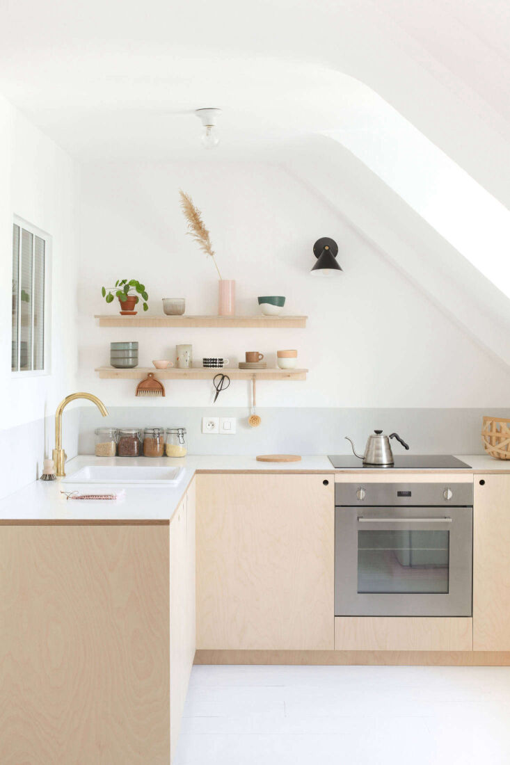 heju apartment paris diy minimalist kitchen with plywood cabinet fronts 1   1 733x1100