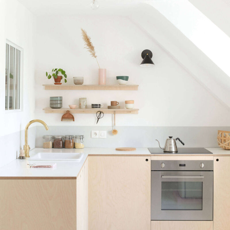 heju apartment paris diy minimalist kitchen with plywood cabinet fronts 1   1 800x800