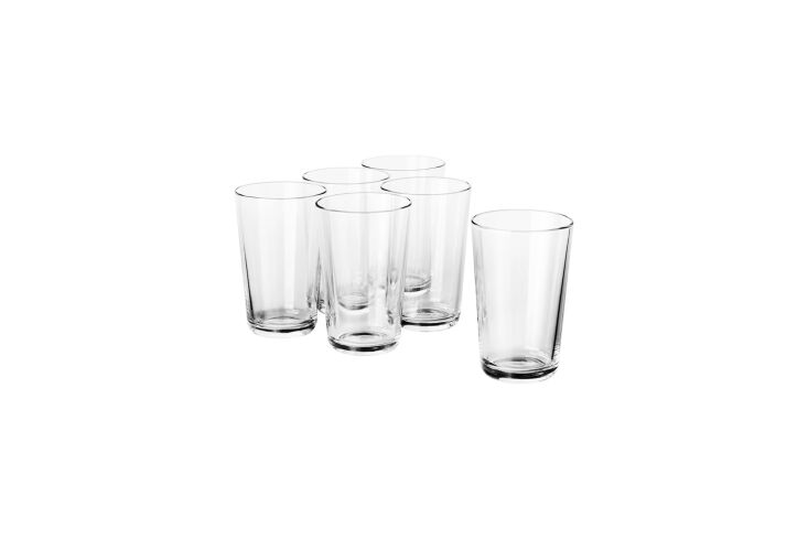 for glasses en masse, the ikea 365 \15 ounce clear glass is \$\1\1.99 for a pac 21
