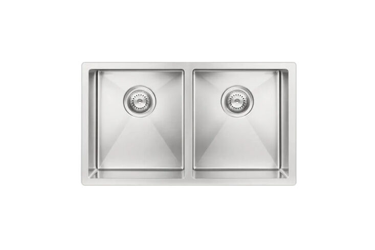 the sink is the meir lavello kitchen sink double bowl in brushed nickel for \$\ 20