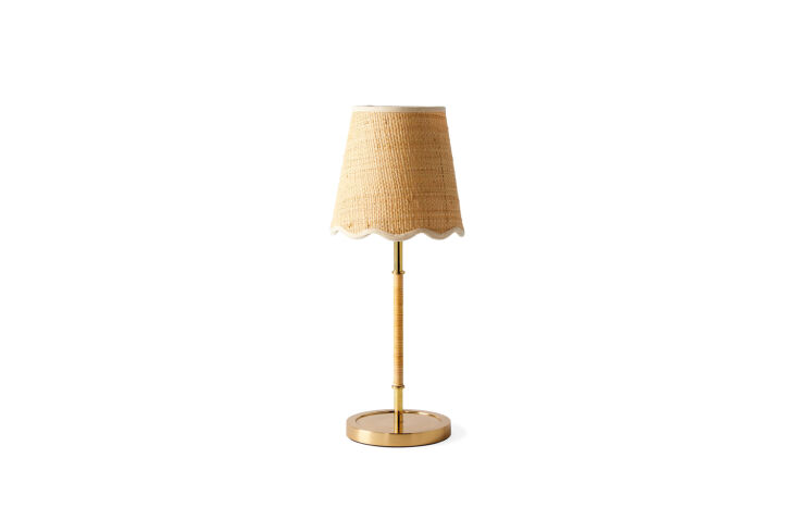 for a brass table lamp with a woven shade, the serena & lily larkspur petit 18
