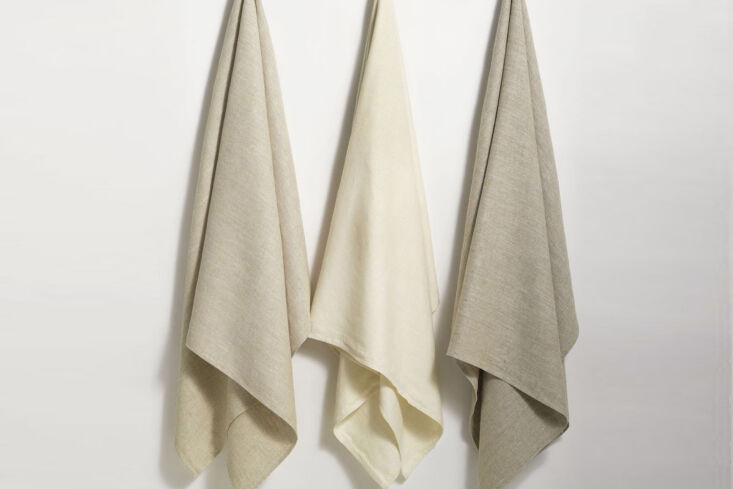 the donatas linen bath towel comes in white; \$84 for the bath towel size at an 17