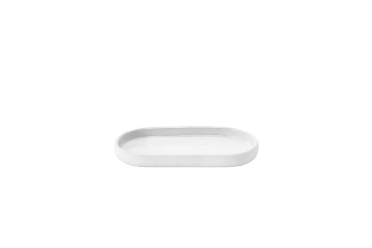 the sono oval tray in white is \$\26.99 at burke decor. 13