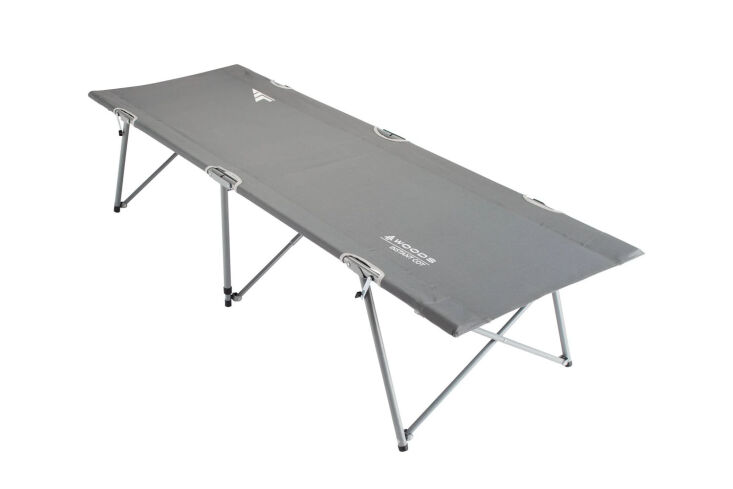 the woods standard portable folding comfort camping cot in gray is \$79 at wood 17