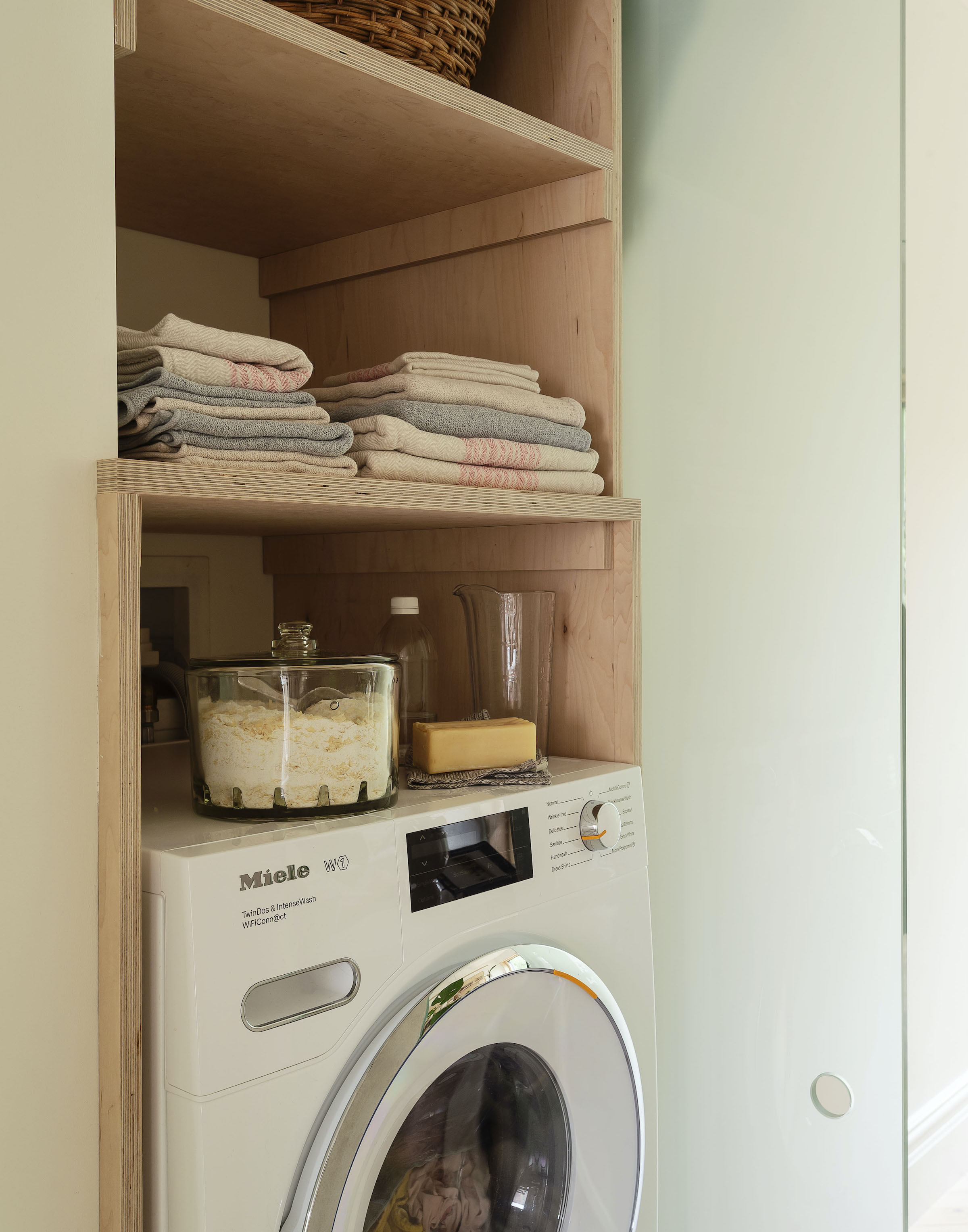 in lieu of a dryer, there&#8\2\17;s ample overhead storage. the solid color 18