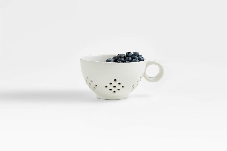 the matte white berry colander mug is \$6.95 at crate & barrel. 25