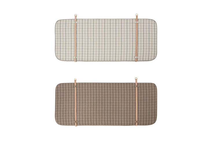 the oyoy grid headboard is a quick wall mounted option available in two colors; 16