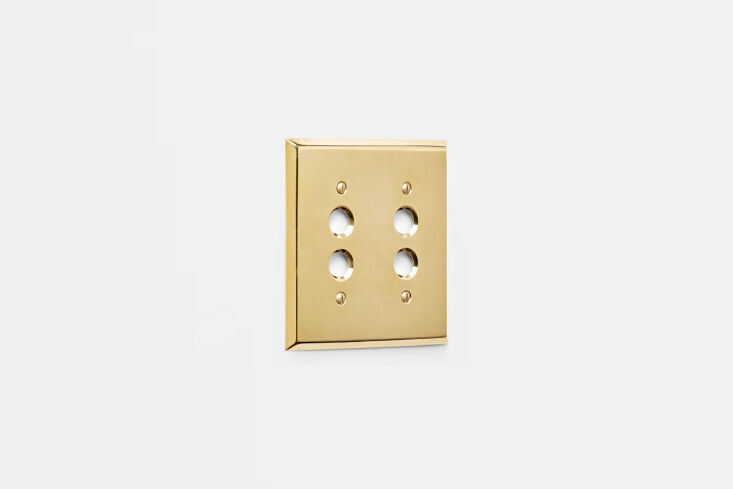 the lewis double push button switchplate in unlaquered brass is \$\25 at rejuve 24