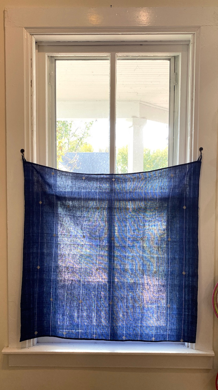 and the organic cotton blue cafe curtain with inlay has an indigo hue. 16