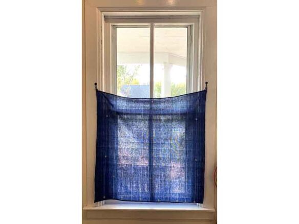 organic cotton blue cafe curtain with inlay 8