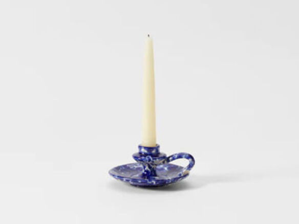 blue on cream splatterware chamberstick candleholder 8