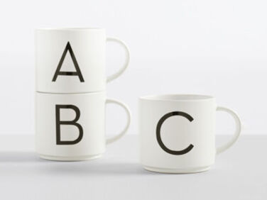 pottery barn mason stoneware stackable alphabet mug  