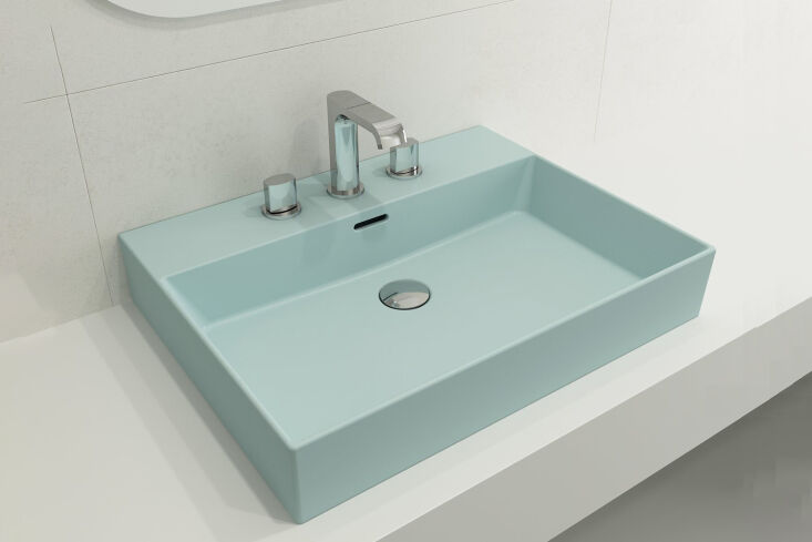the bocchi milano \24 bathroom sink is shown here matte ice blue; \$4\2\2 at bo 24