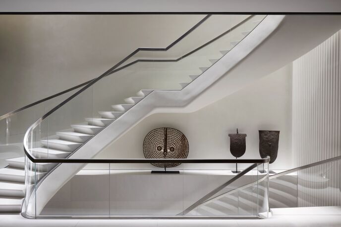 fluted plaster panels and polished plaster wall staircase collaboration with ca 9