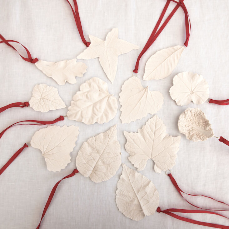 jess&#8217;s plaster cast leaf decorations (£35 each) are cast from  26