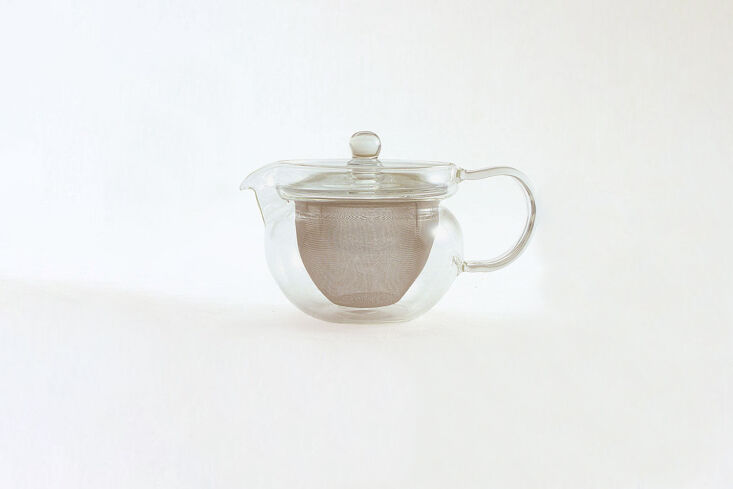 the hairo maru glass teapot features an interior mesh tea leaf filter; \$35 at  16