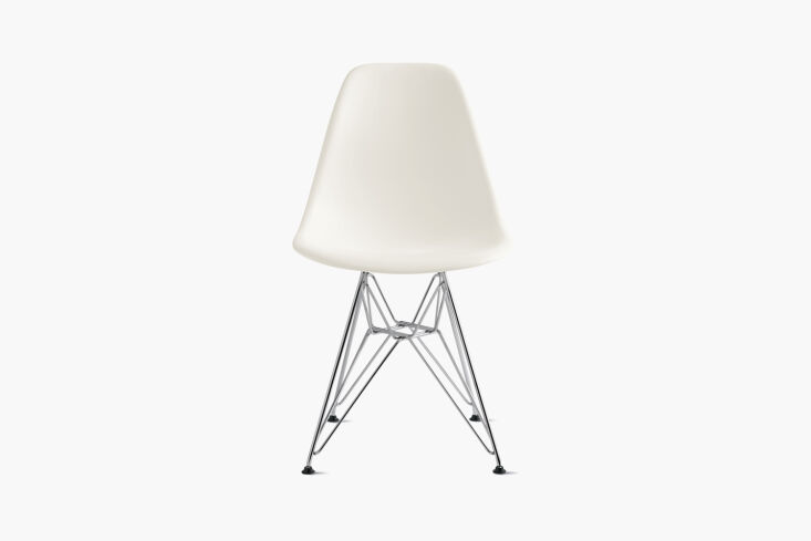 the eames molded plastic side chair in white is \$396 at design within reach. 22