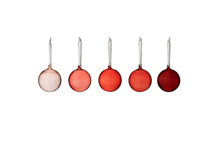 the scandi glass ball set from iittala comes in a gradient of red; \$4\1.\17 at 23