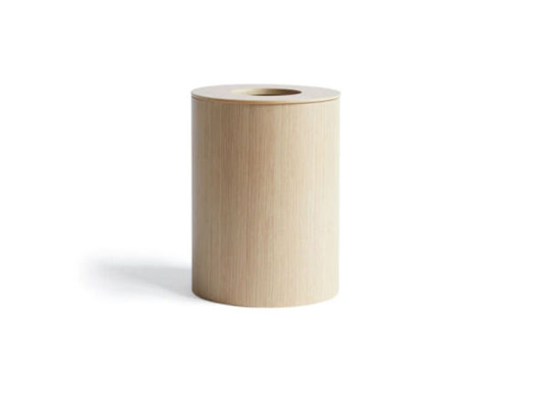 white oak paper waste basket with cutout lid 13