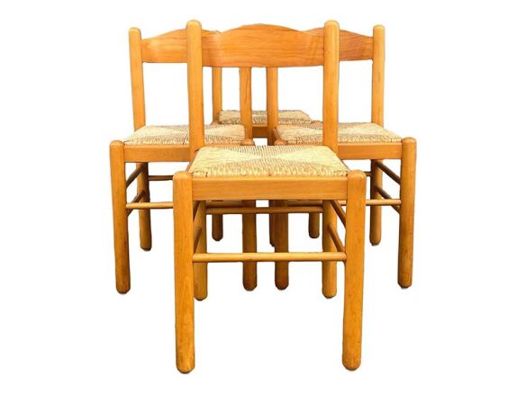 1960s modern blonde wood + woven jute dining chairs 8