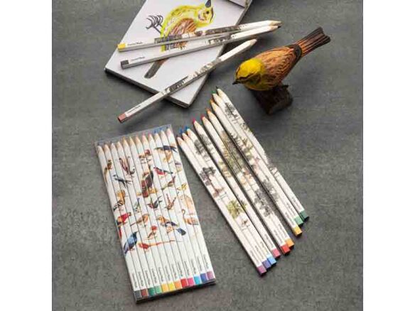 set of 12 birds & trees  themed color artist pencils 15