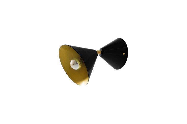 the areti cone powder coated metal sconce with a brass reflector and brass join 24