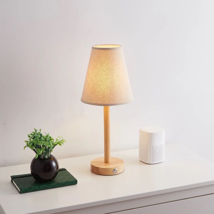 nordic wooden linen shade cordless table lamp
