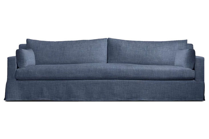 the rh belgian track arm slipcovered bench seat sofa in navy starts at \$3,330. 26