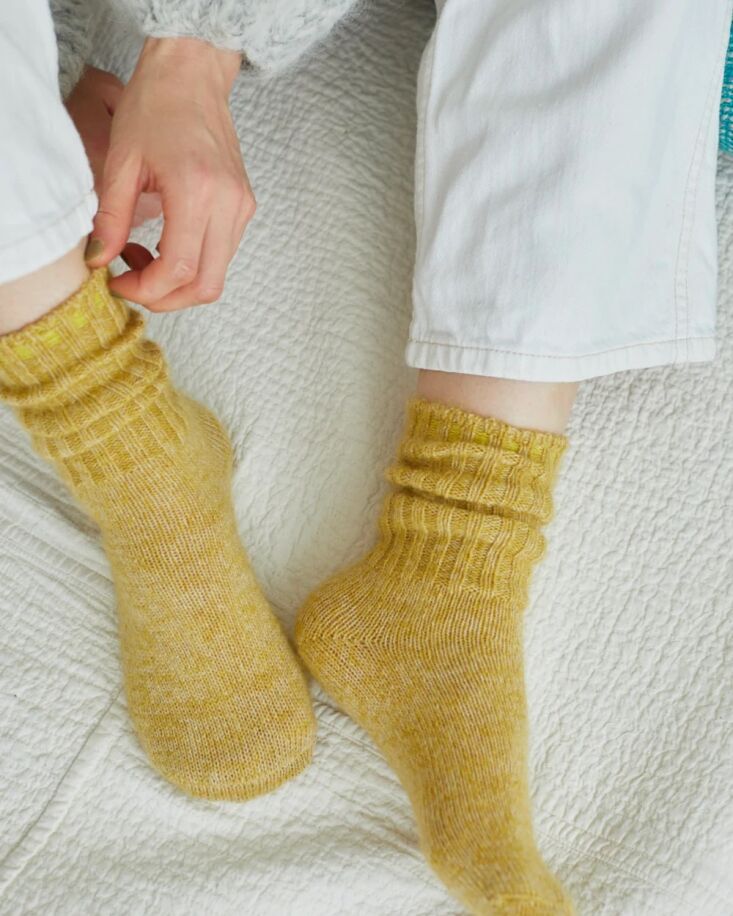 fog linen does socks: shown are the mohair socks in yellow, \$30. 18