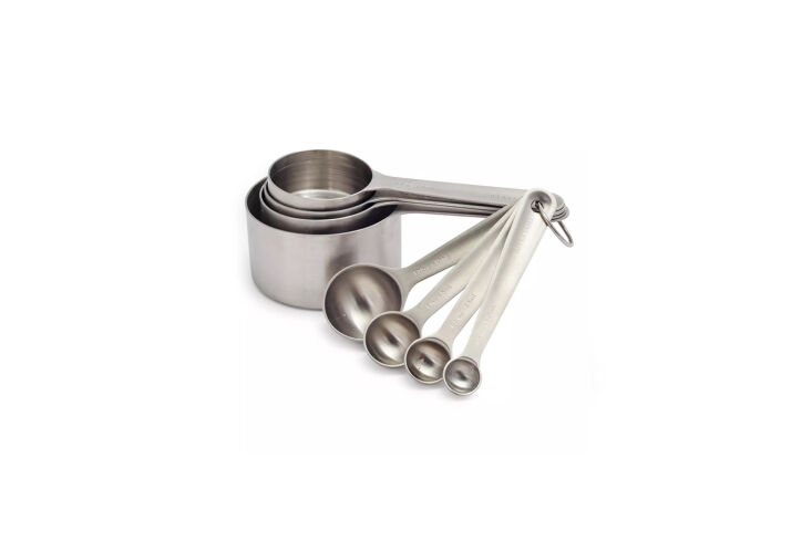 margot likes her set of simple stainless steel measuring cups and spoons: & 21