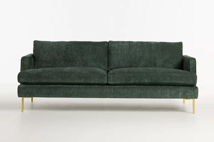 the anthropologie corduroy bowen sofa in forest is \$\2,498. 23