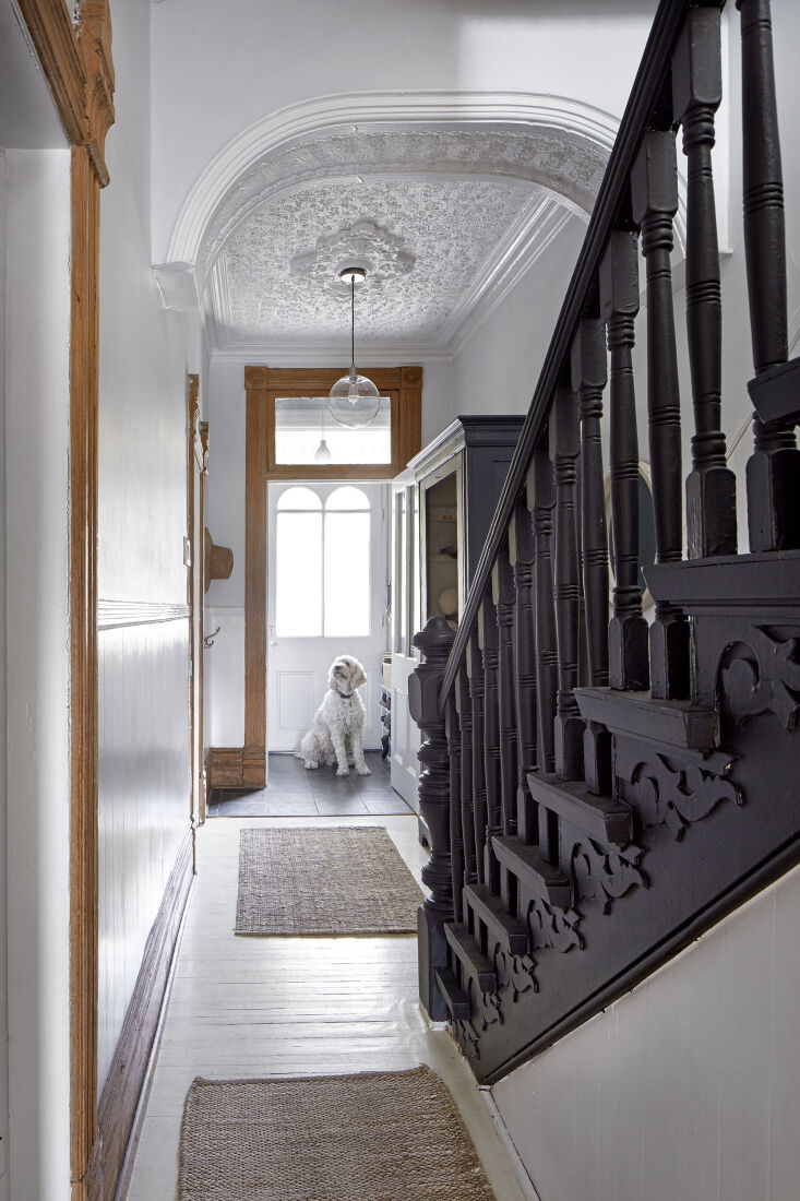 the victorian staircase is painted simply in black primer. &#8220;one coa 17