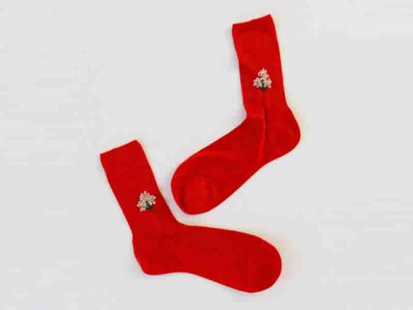 floral embroidered sock with red daisy 11