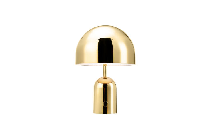 the tom dixon bell portable led table lamp comes in gold (shown), copper, black 26
