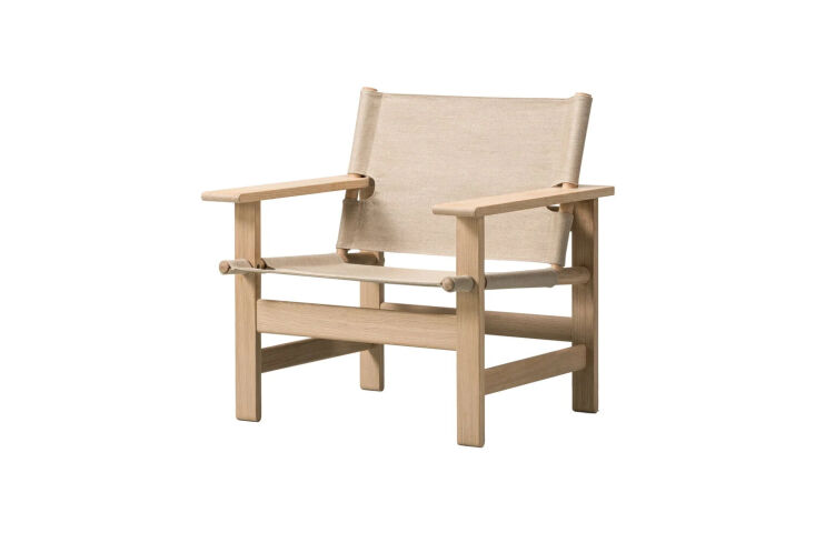 the børge mogensen canvas chair in soaped oak and natural canvas; \$\2,475 24