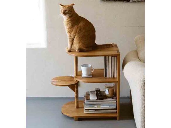 side table with cat ledge cat basket chair on metal stand from orneko tokyo  