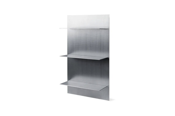 the ferm living larger triple wall shelf in aluminum is \$645 directly from fer 27