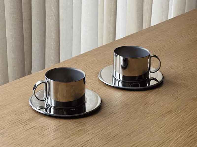 80s Stainless Steel Cups and Saucers