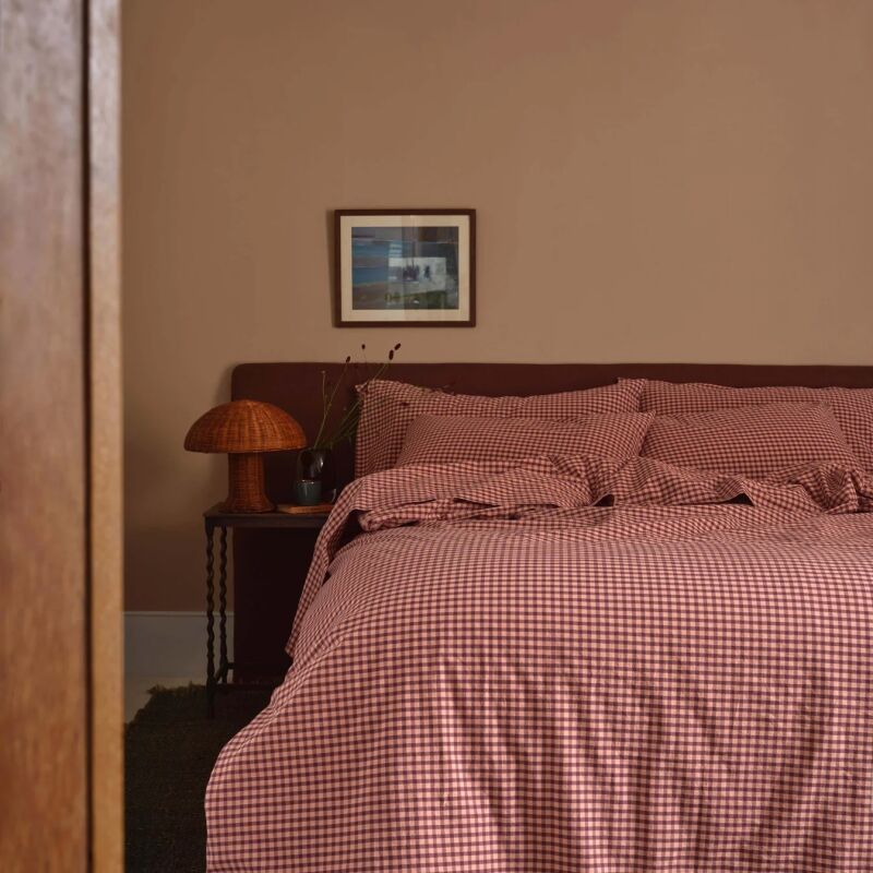 piglet bed blush check duvet  