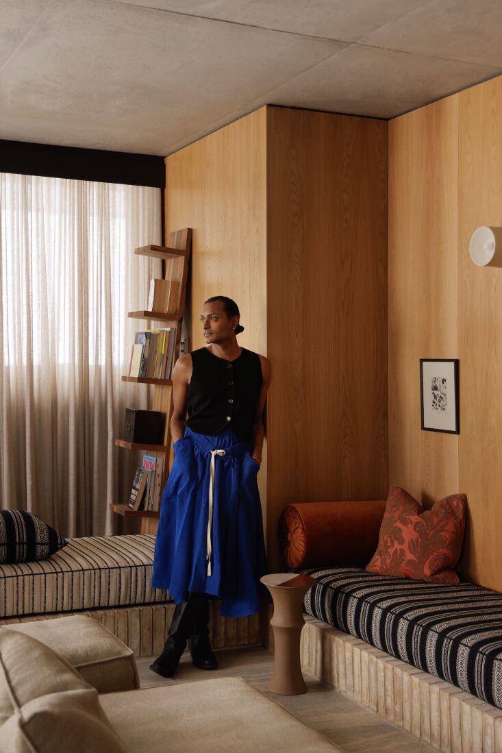 brem wears a pleated silk skirt by australian designer lee matthews and a knit  20