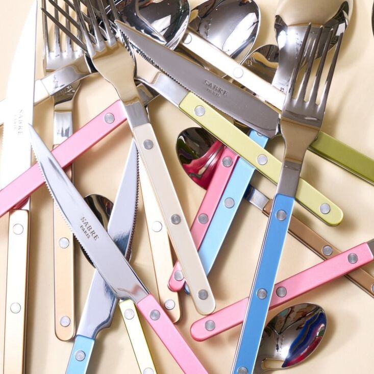 sabra’s bistrot flatware in a pearly finish from big night; $98 fo 21