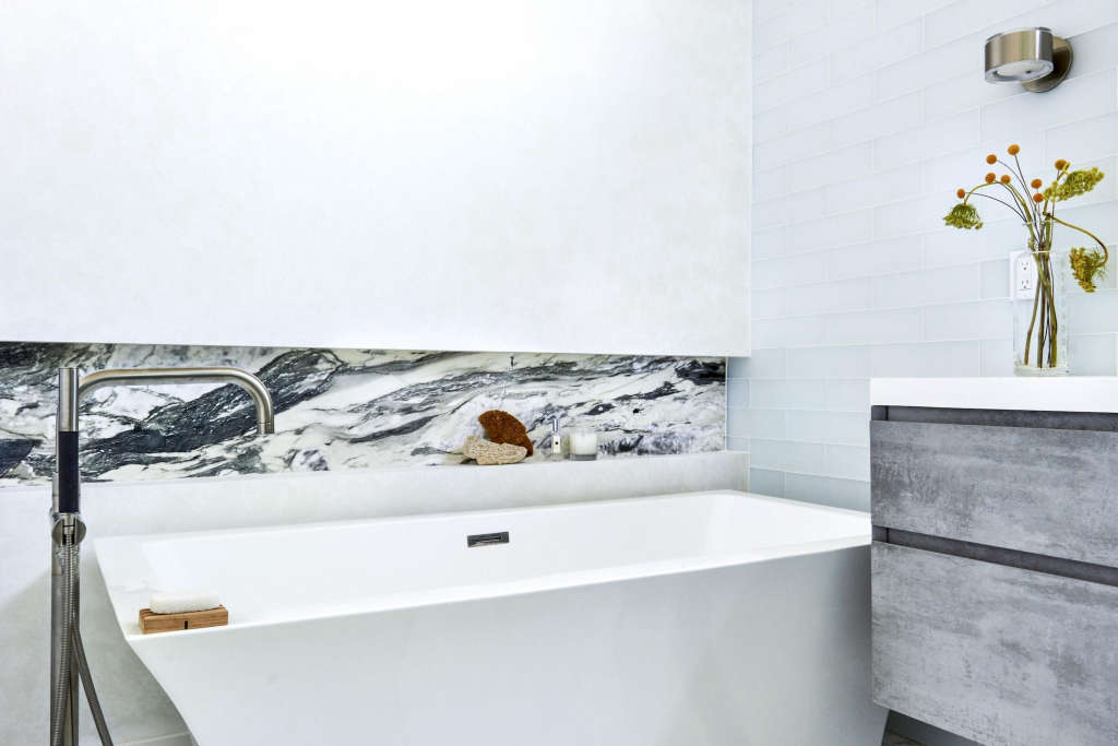Modern spa bathroom with natural materials in the Hamptons portrait 3 9