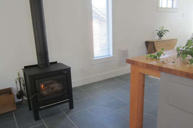 cottage kitchen with wood burning stove 10