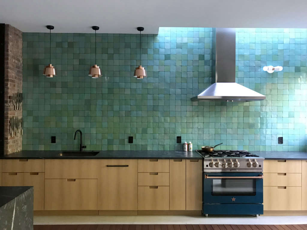 sky lit green tile above kitchen counter 9