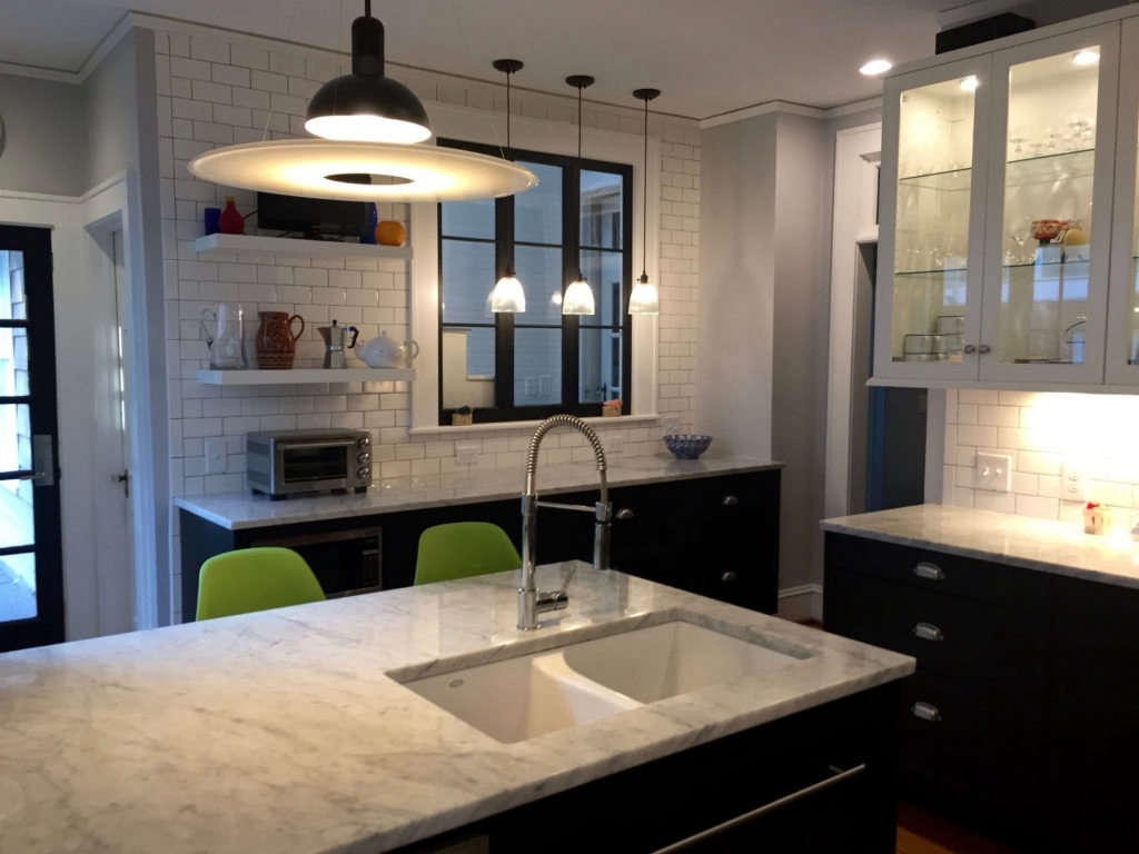 black and white kitchen with accents 9